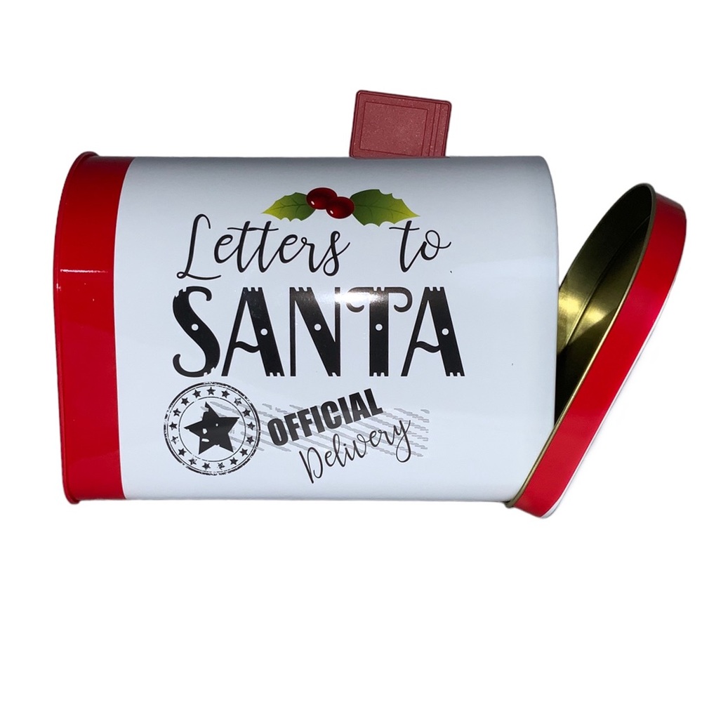 Letters to Santa Christmas Tin Tabletop Mailbox Decoration Red Official Delivery - Picture 5 of 11
